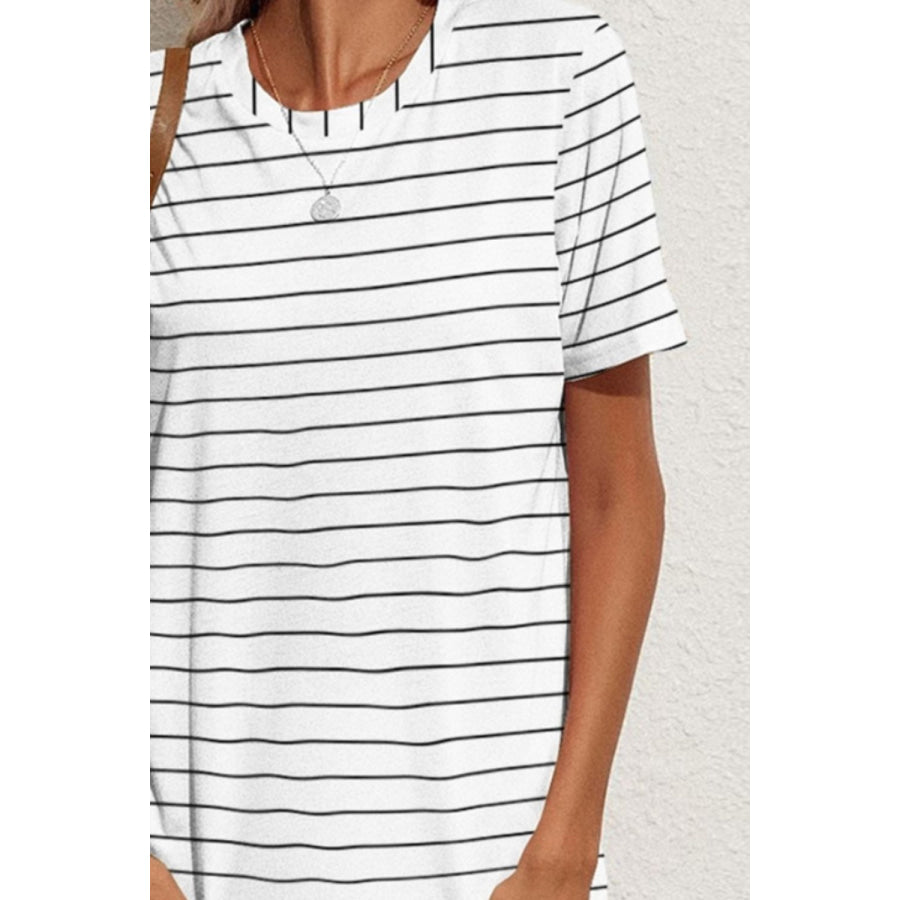 FAM-FAM Pocketed Striped Round Neck Short Sleeve Dress Apparel and Accessories