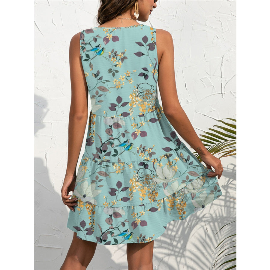 FAM-FAM Printed V-Neck Sleeveless Mini Dress Apparel and Accessories