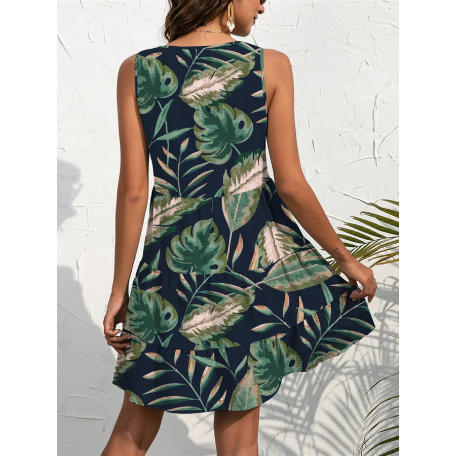 FAM-FAM Printed V-Neck Sleeveless Mini Dress Apparel and Accessories