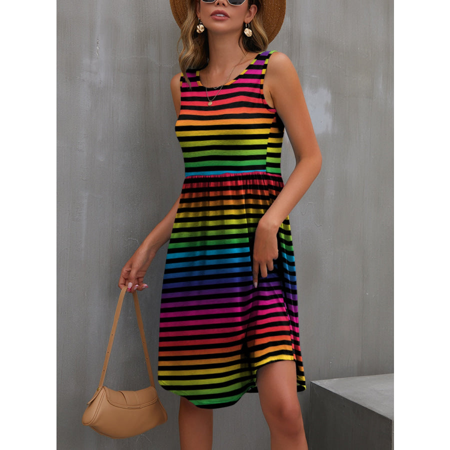 FAM-FAM Round Neck Wide Strap Mini Dress Stripe / S Apparel and Accessories