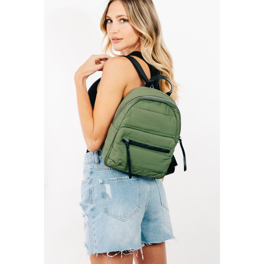 Fame Adjustable Strap Nylon Backpack Bag Olive / One Size Apparel and Accessories