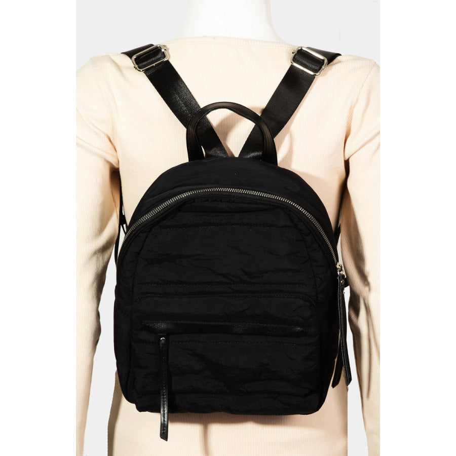 Fame Adjustable Strap Nylon Backpack Bag Black / One Size Apparel and Accessories