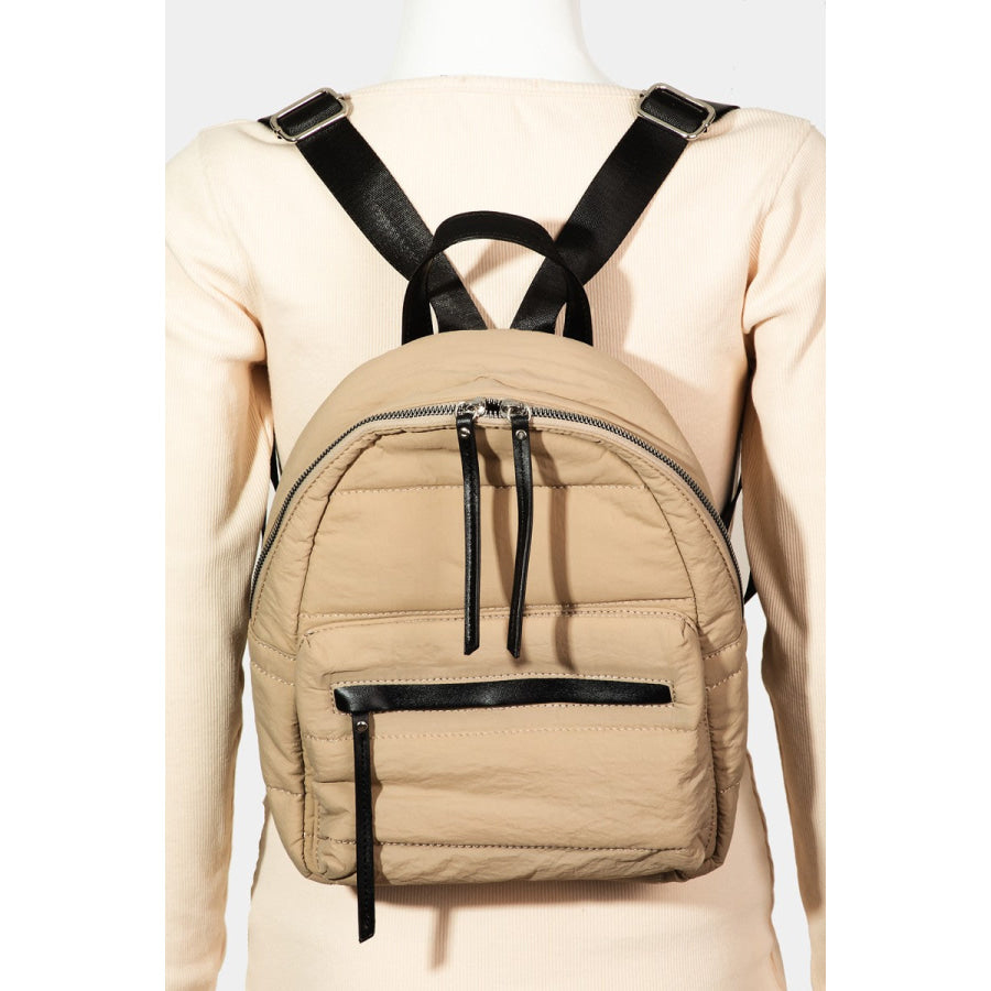 Fame Adjustable Strap Nylon Backpack Bag Khaki / One Size Apparel and Accessories