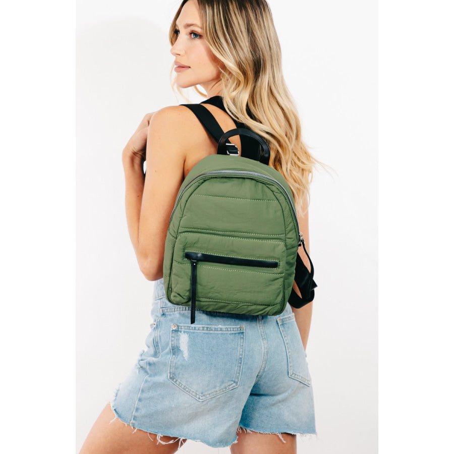 Fame Adjustable Strap Nylon Backpack Bag Olive / One Size Apparel and Accessories