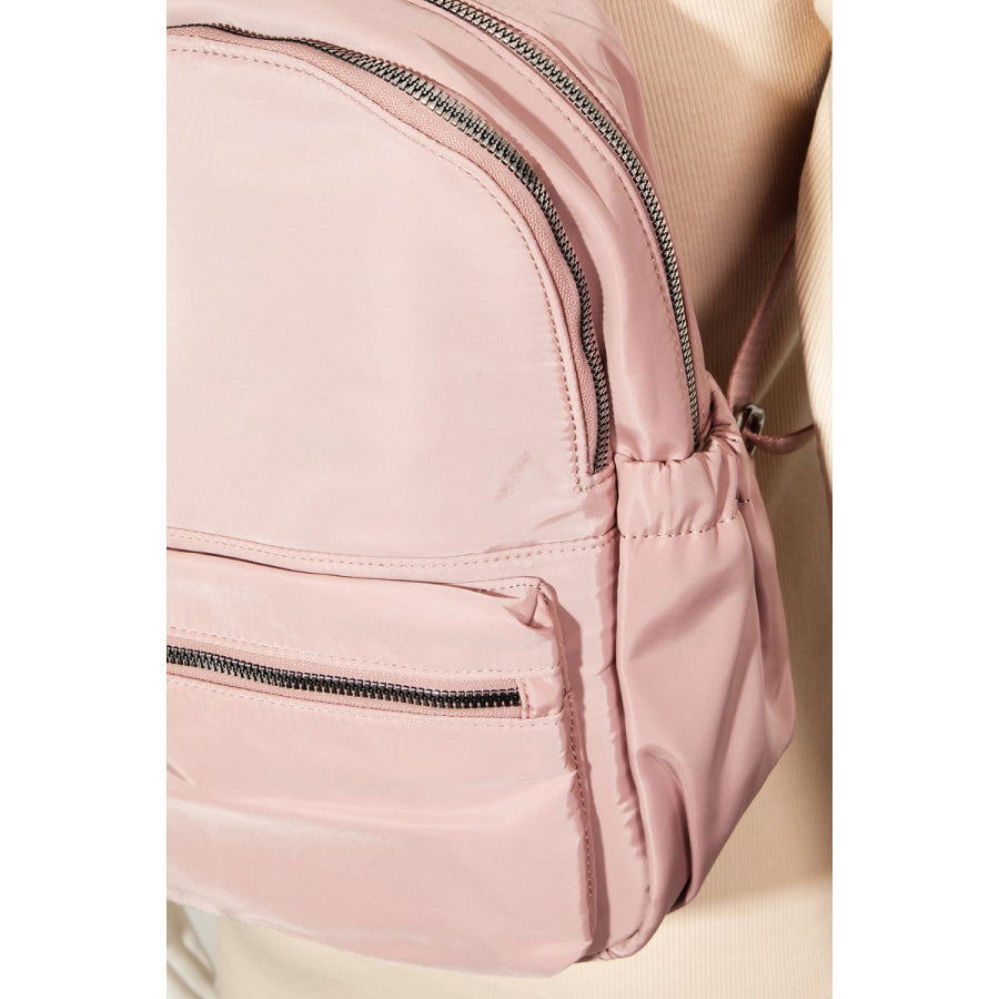 Fame Adjustable Strap Nylon Backpack Bag with Side Pockets Pink / One Size Apparel and Accessories