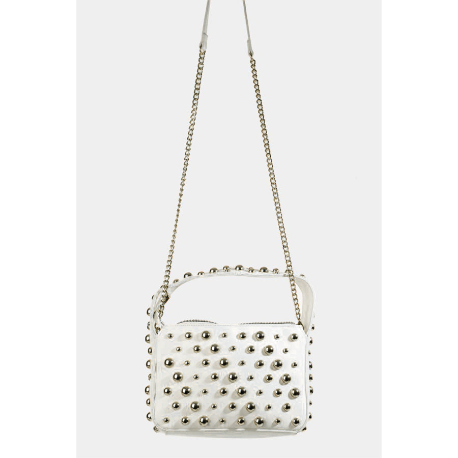 Fame Ball Studded Square Handbag Silver / One Size Apparel and Accessories