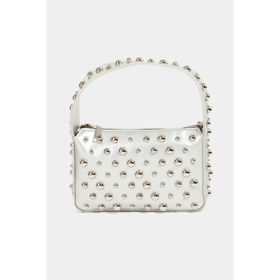 Fame Ball Studded Square Handbag Silver / One Size Apparel and Accessories