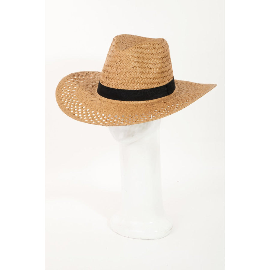 Fame Basket Weave Straw Sun Hat Ka / One Size Apparel and Accessories