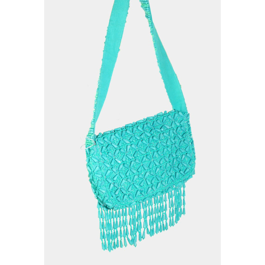 Fame Beaded Fringe Rectangle Shoulder Bag Tiffany Blue / One Size Apparel and Accessories