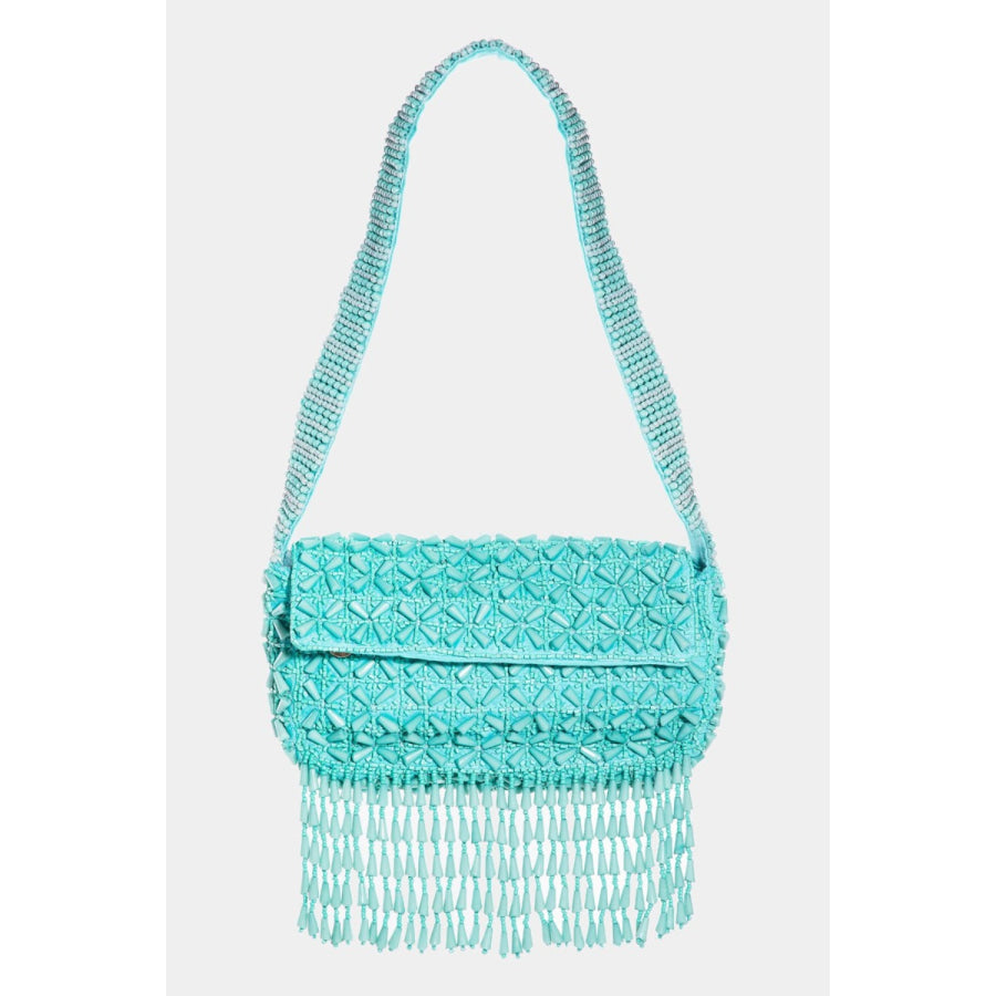 Fame Beaded Fringe Rectangle Shoulder Bag Tiffany Blue / One Size Apparel and Accessories