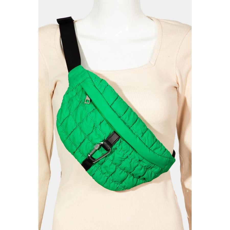 Fame Carabiner Bubble Texture Quilted Sling Bag Green / One Size Apparel and Accessories