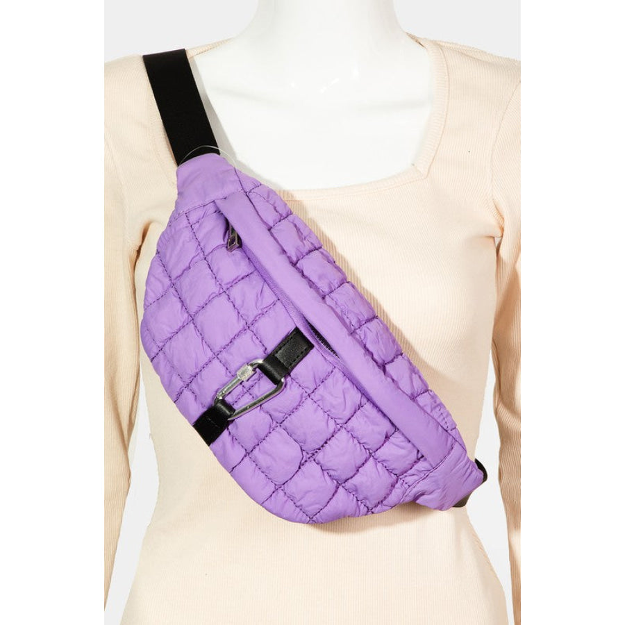 Fame Carabiner Bubble Texture Quilted Sling Bag Purple / One Size Apparel and Accessories