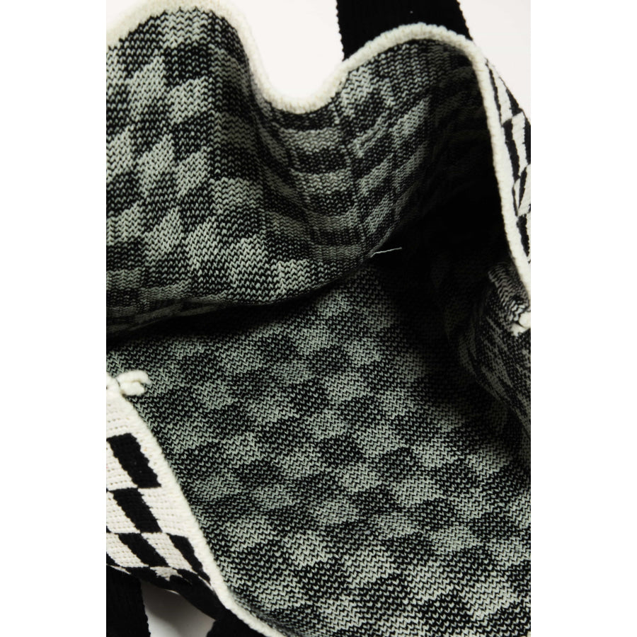 Fame Checkered Pattern Tote Bag Black / One Size Apparel and Accessories