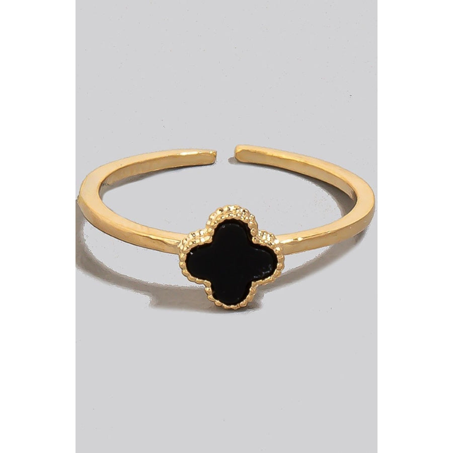 Fame Clover Charm Dainty Band Ring Black / One Size Apparel and Accessories