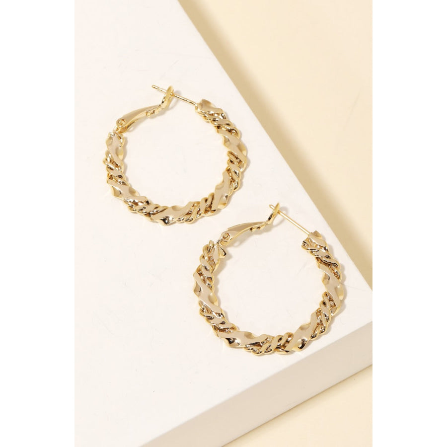 Fame Double Twist Chain Latch Hoop Earrings Gold / One Size Apparel and Accessories