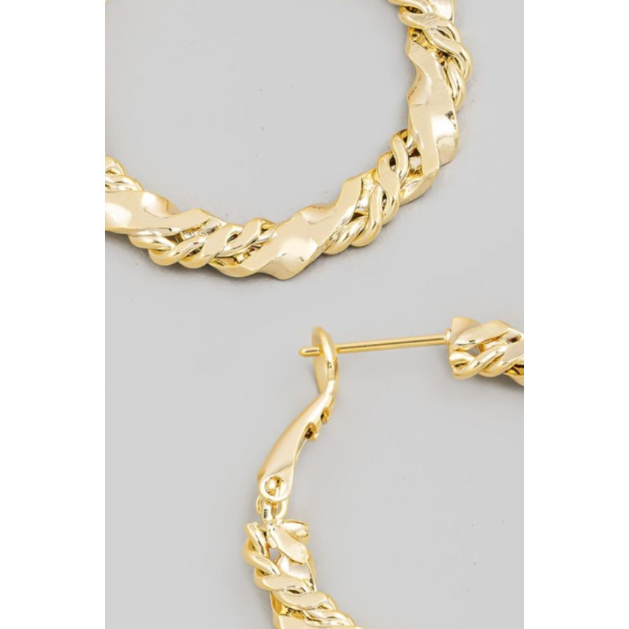 Fame Double Twist Chain Latch Hoop Earrings Gold / One Size Apparel and Accessories