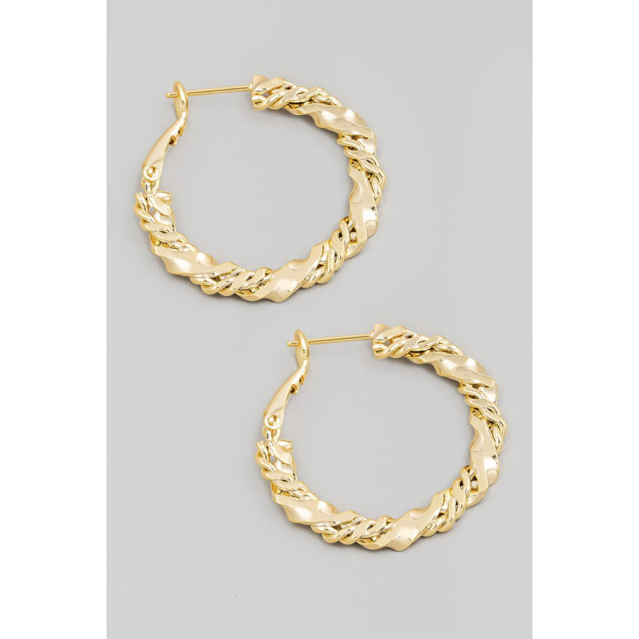 Fame Double Twist Chain Latch Hoop Earrings Gold / One Size Apparel and Accessories