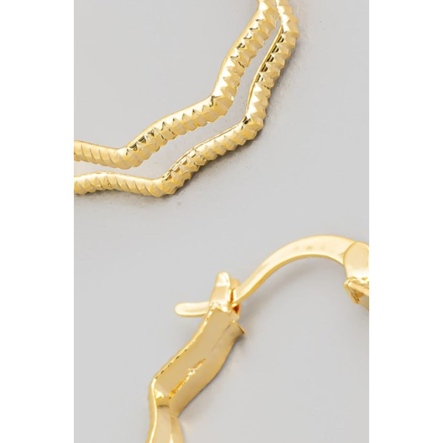 Fame Double Wavy Pincatch Hoop Earrings Gold / One Size Apparel and Accessories