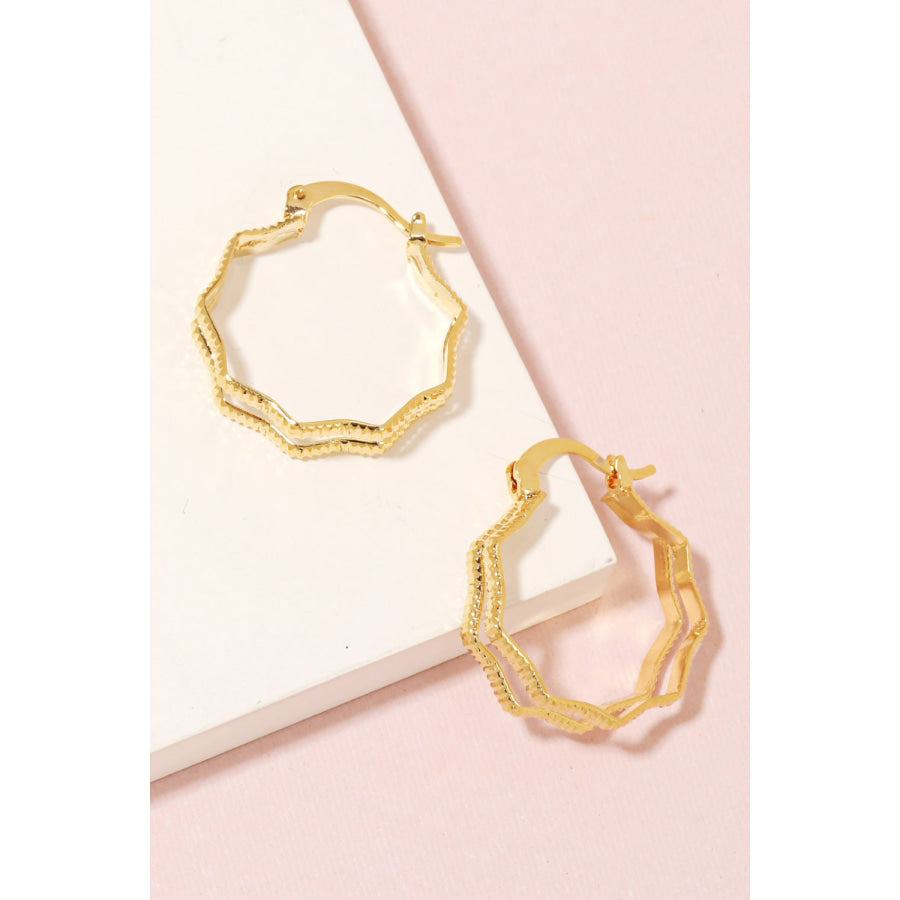 Fame Double Wavy Pincatch Hoop Earrings Gold / One Size Apparel and Accessories