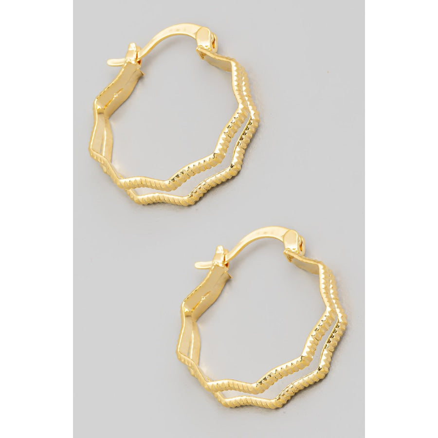 Fame Double Wavy Pincatch Hoop Earrings Gold / One Size Apparel and Accessories