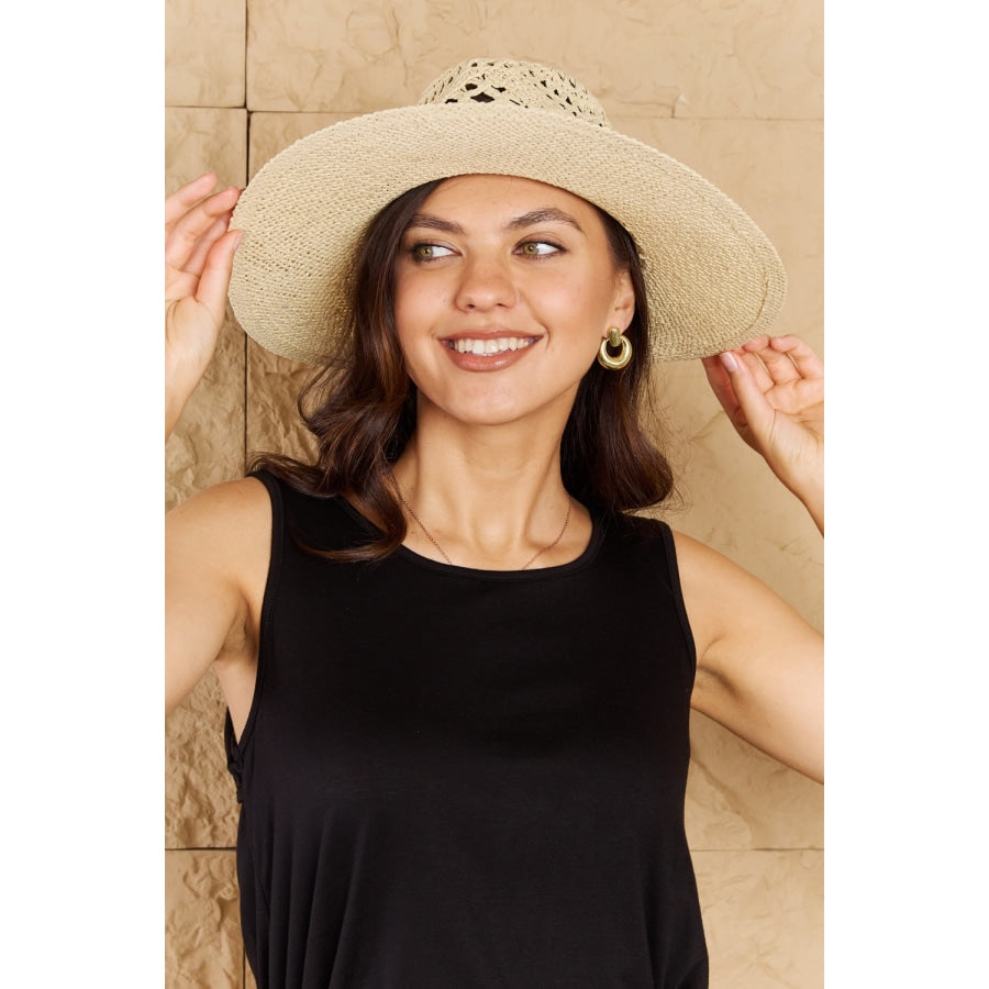 Fame Fight Through It Lace Detail Straw Braided Fashion Sun Hat Ivory / One Size