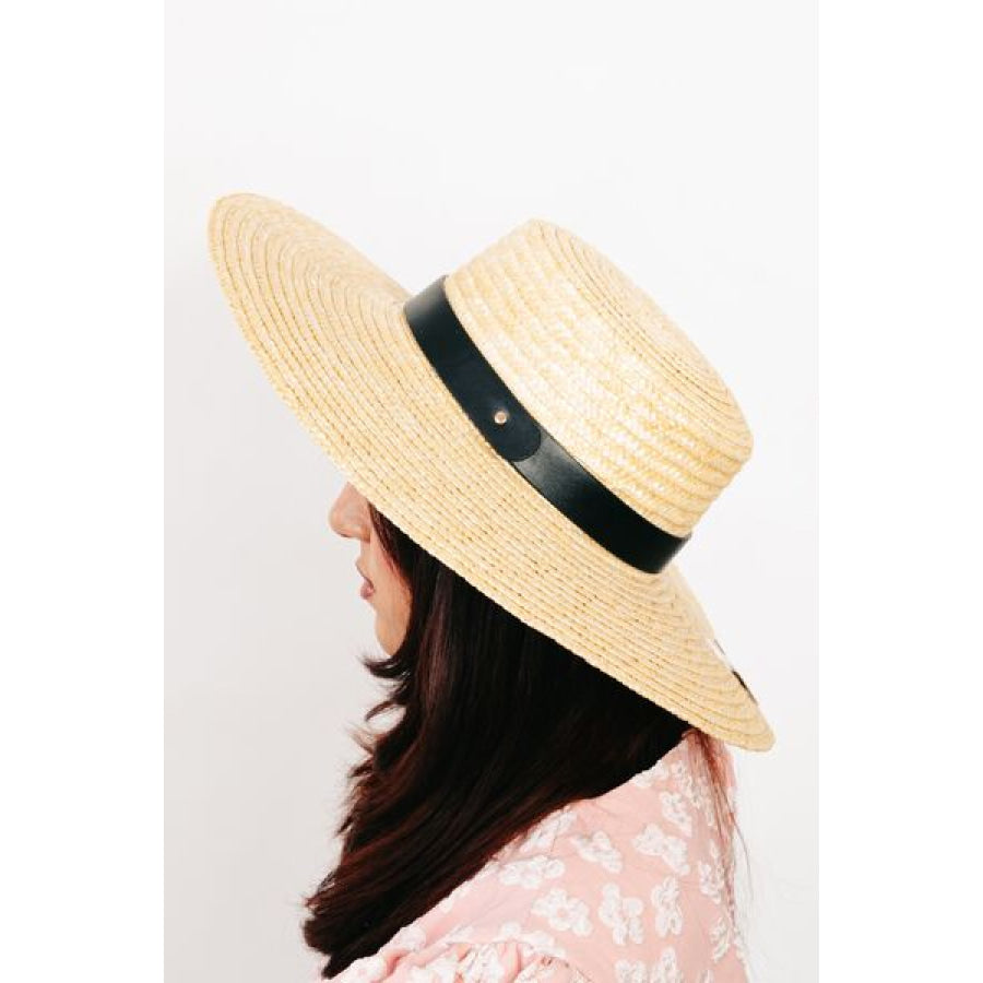 Fame Flat Brim Straw Weave Hat GN / One Size Apparel and Accessories