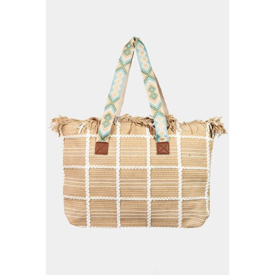 Fame Fringe Detail Checkered Tote Bag TP / One Size Apparel and Accessories