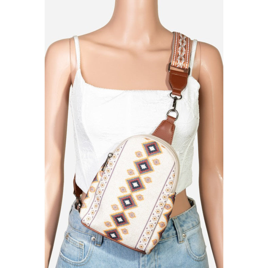 Fame Geometric Wide Strap Crossbody Bag Ivory / One Size Apparel and Accessories