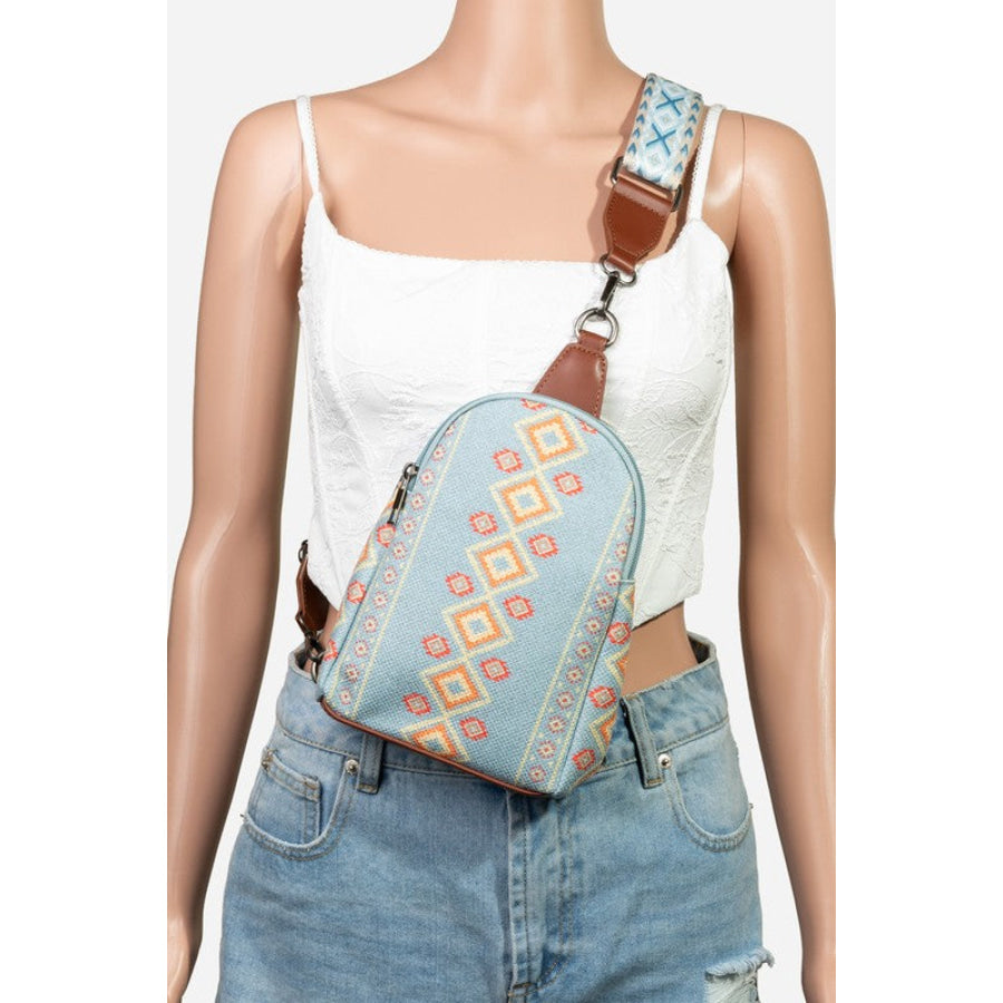 Fame Geometric Wide Strap Crossbody Bag Light Blue / One Size Apparel and Accessories