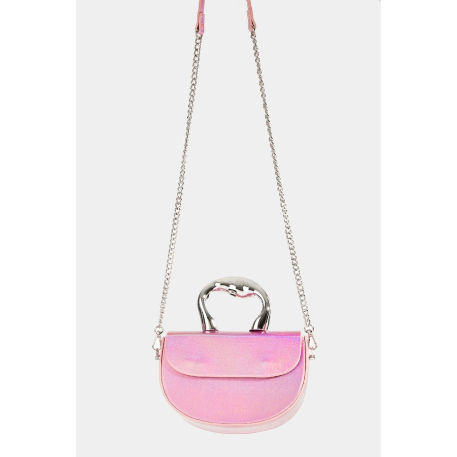 Fame Glossy Semi Circle Top Handle Bag Pink / One Size Apparel and Accessories