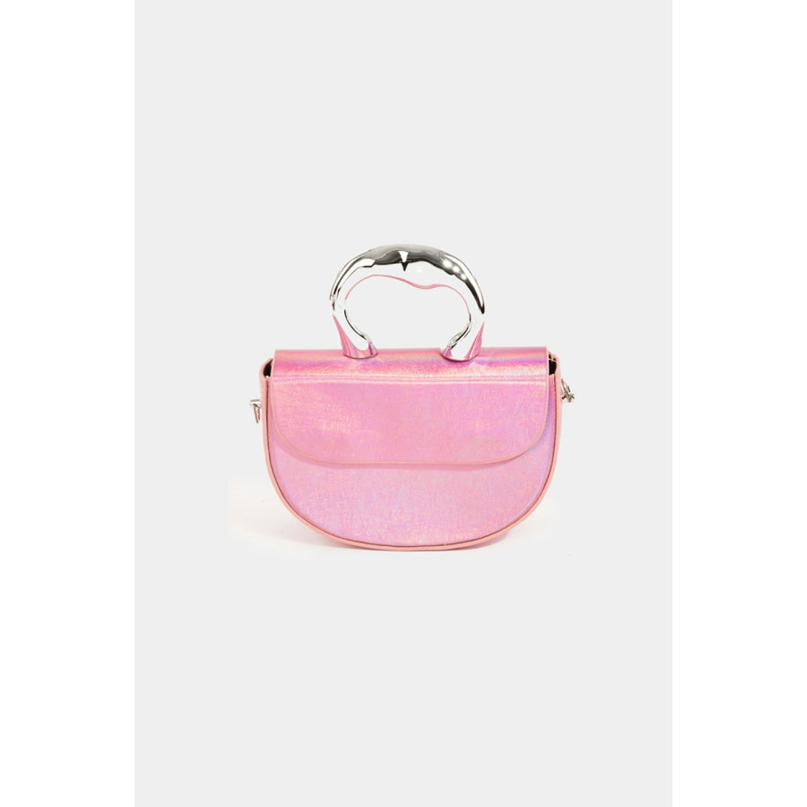 Fame Glossy Semi Circle Top Handle Bag Pink / One Size Apparel and Accessories