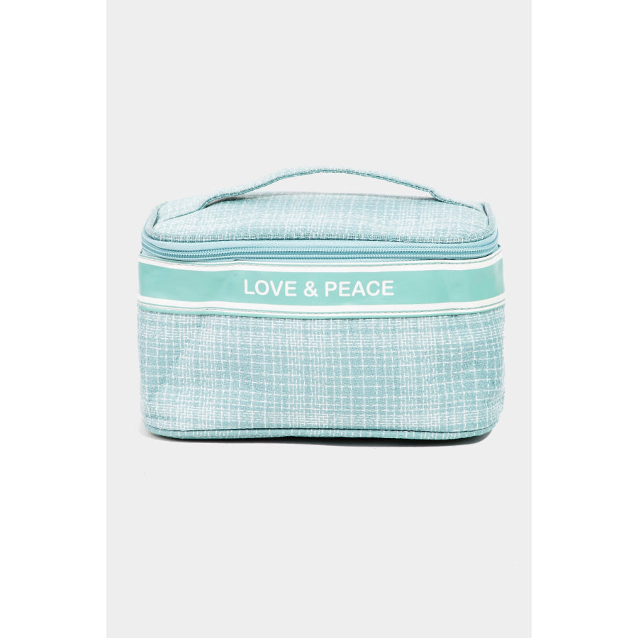 Fame Love &amp; Peace Striped Handle Bag Blue / One Size Apparel and Accessories