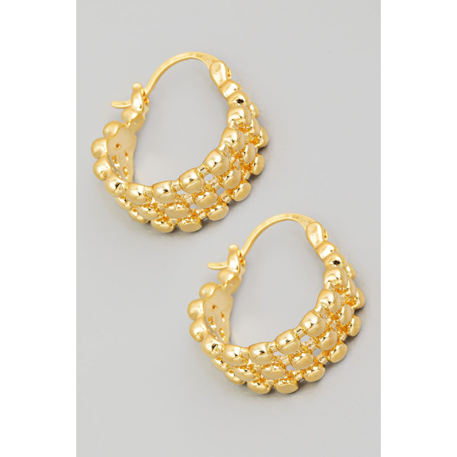 Fame Metallic Bead Pincatch Hoop Earrings Gold / One Size Apparel and Accessories