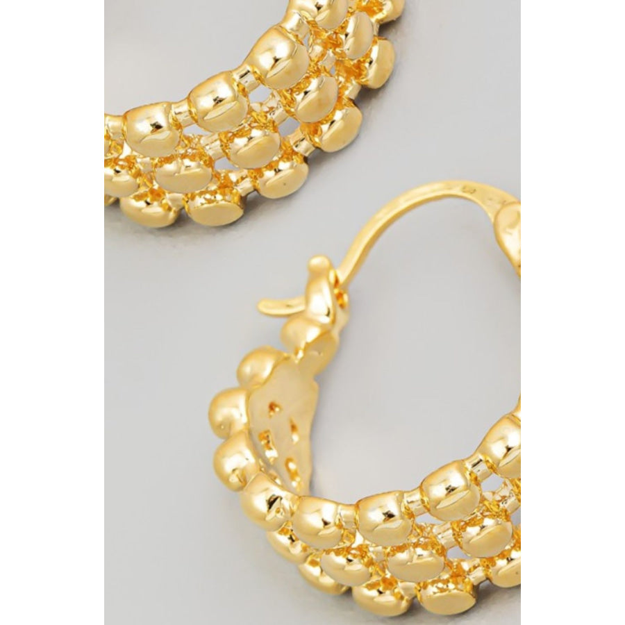 Fame Metallic Bead Pincatch Hoop Earrings Gold / One Size Apparel and Accessories