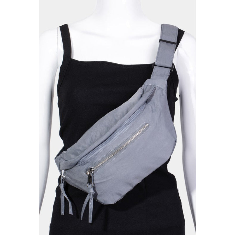 Fame Multi Pocket Nylon Crossbody Bag Dusty Blue / One Size Apparel and Accessories