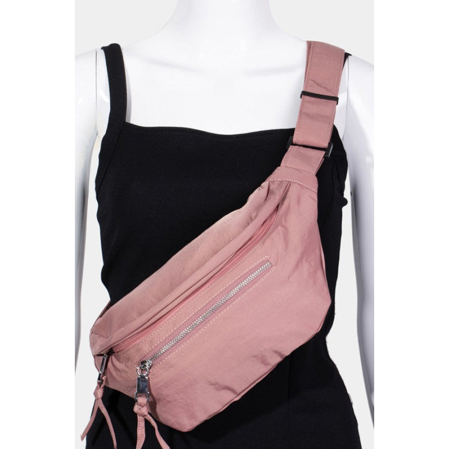 Fame Multi Pocket Nylon Crossbody Bag Dusty Pink / One Size Apparel and Accessories