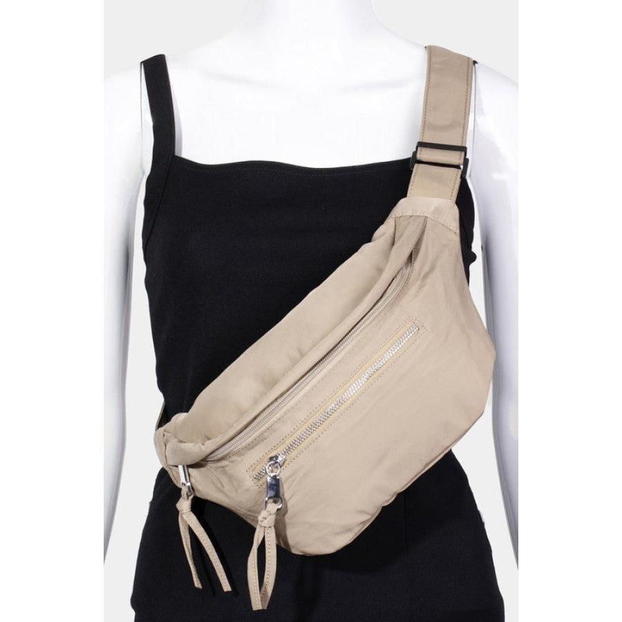 Fame Multi Pocket Nylon Crossbody Bag Khaki / One Size Apparel and Accessories