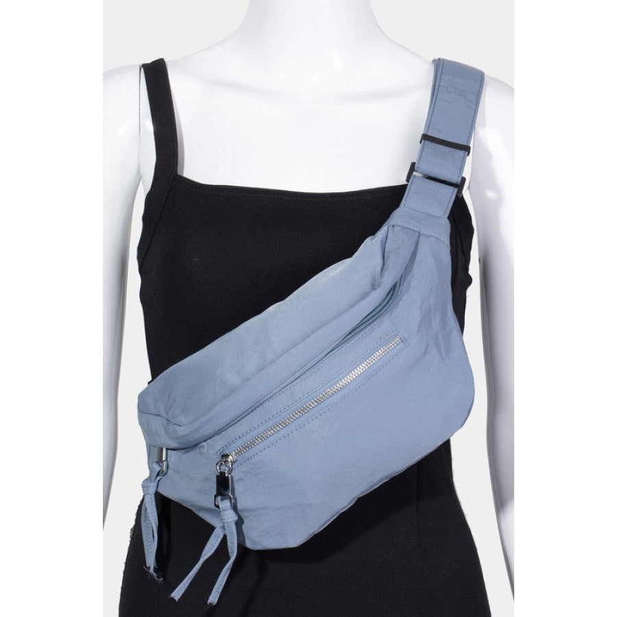 Fame Multi Pocket Nylon Crossbody Bag Light Blue / One Size Apparel and Accessories