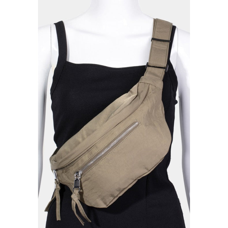 Fame Multi Pocket Nylon Crossbody Bag Olive Brown / One Size Apparel and Accessories