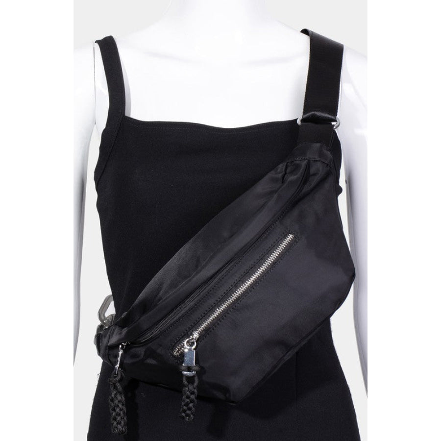 Fame Nylon Crossbody Bag with Adjustable Strap Black / One Size Apparel and Accessories