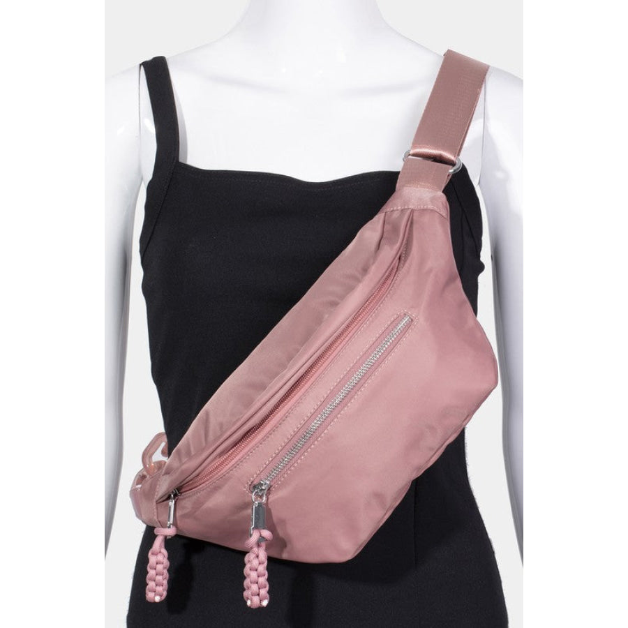 Fame Nylon Crossbody Bag with Adjustable Strap Dusty Pink / One Size Apparel and Accessories