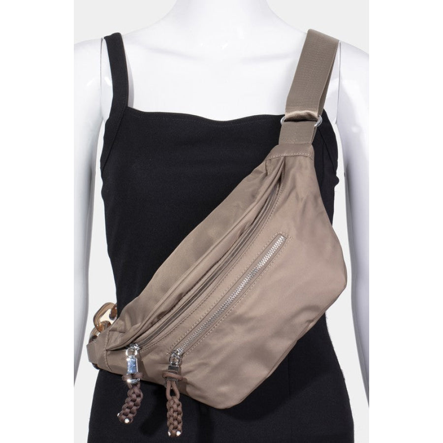 Fame Nylon Crossbody Bag with Adjustable Strap Khaki / One Size Apparel and Accessories