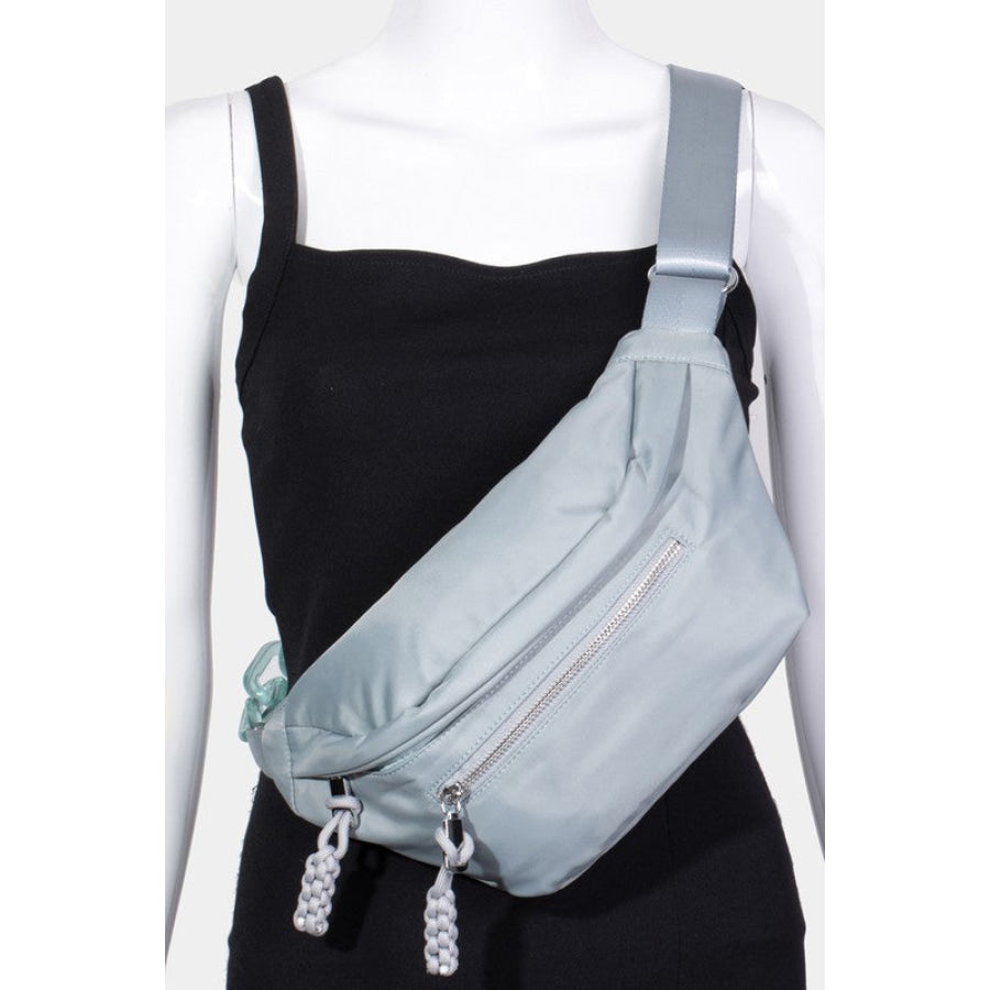 Fame Nylon Crossbody Bag with Adjustable Strap Light Blue / One Size Apparel and Accessories