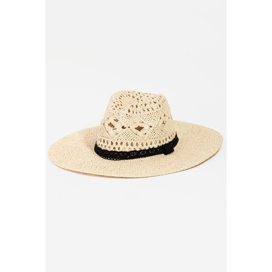 Fame Openwork Lace Detail Wide Brim Hat IV / One Size Apparel and Accessories