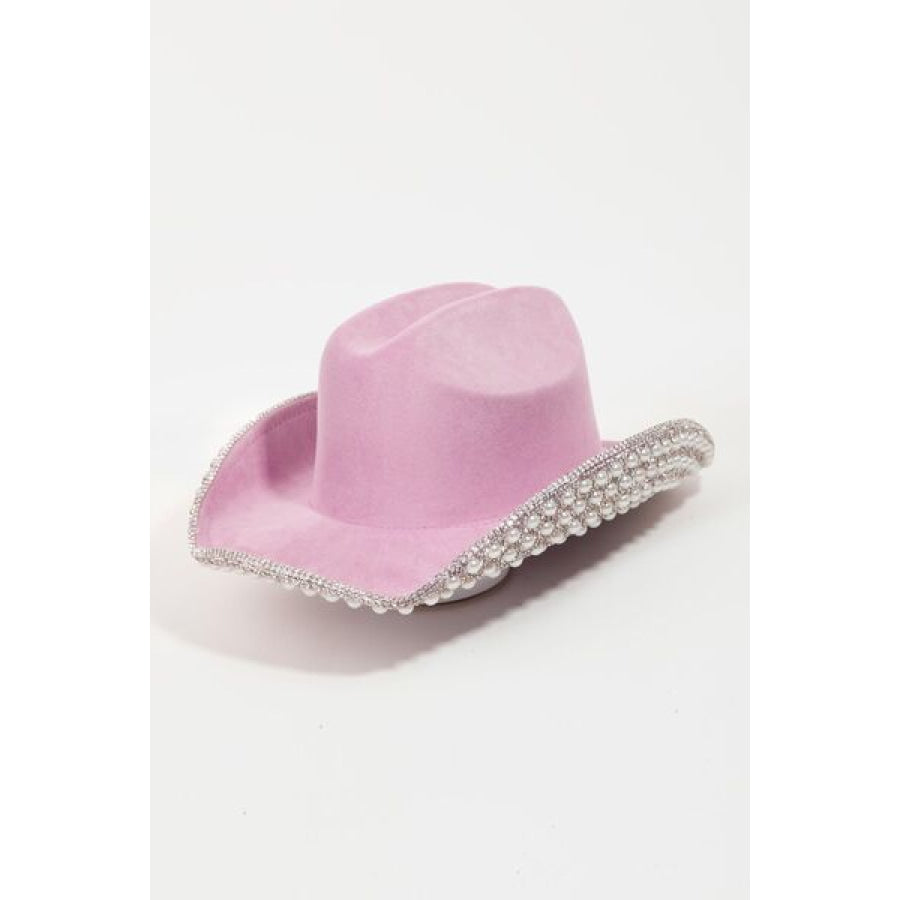 Fame Pave Rhinestone Pearl Trim Cowboy Hat PU / One Size Apparel and Accessories