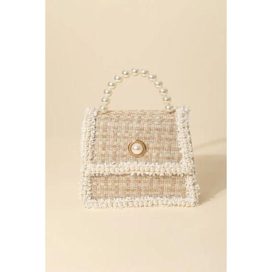 Fame Pearly Trim Woven Handbag IV / One Size Apparel and Accessories