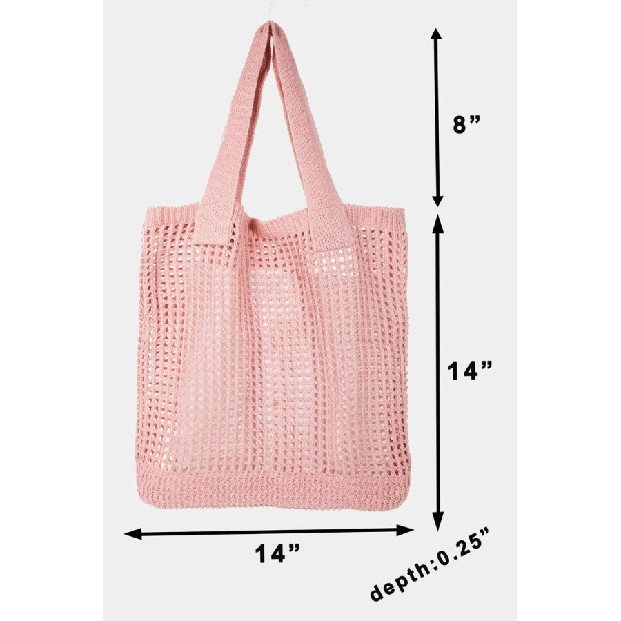 Fame Pointelle Knit Crochet Tote Bag Apparel and Accessories