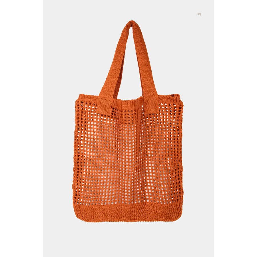 Fame Pointelle Knit Crochet Tote Bag Ru / One Size Apparel and Accessories