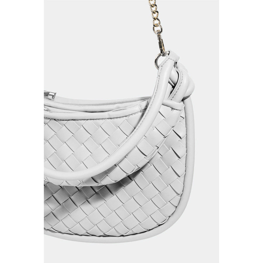 Fame PU Leather Basket Weave Half Moon Bag Apparel and Accessories