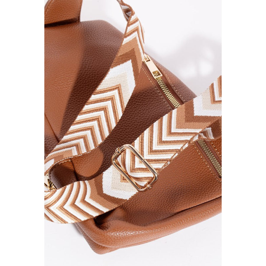 Fame PU Leather Chevron Strap Crossbody Bag Apparel and Accessories